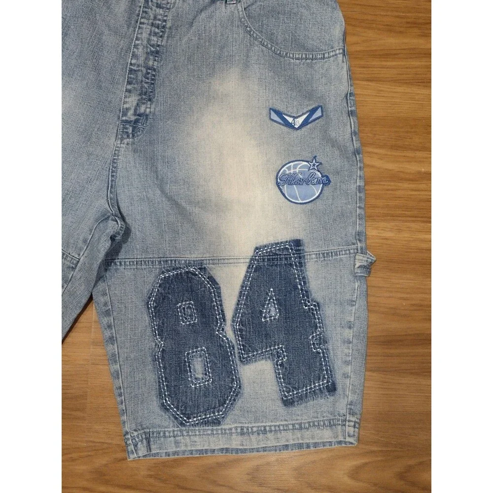 Vintage Mens Shorts Baggy Carpenter Jean 42 Shorts Blue Distressed Y2K Spellout